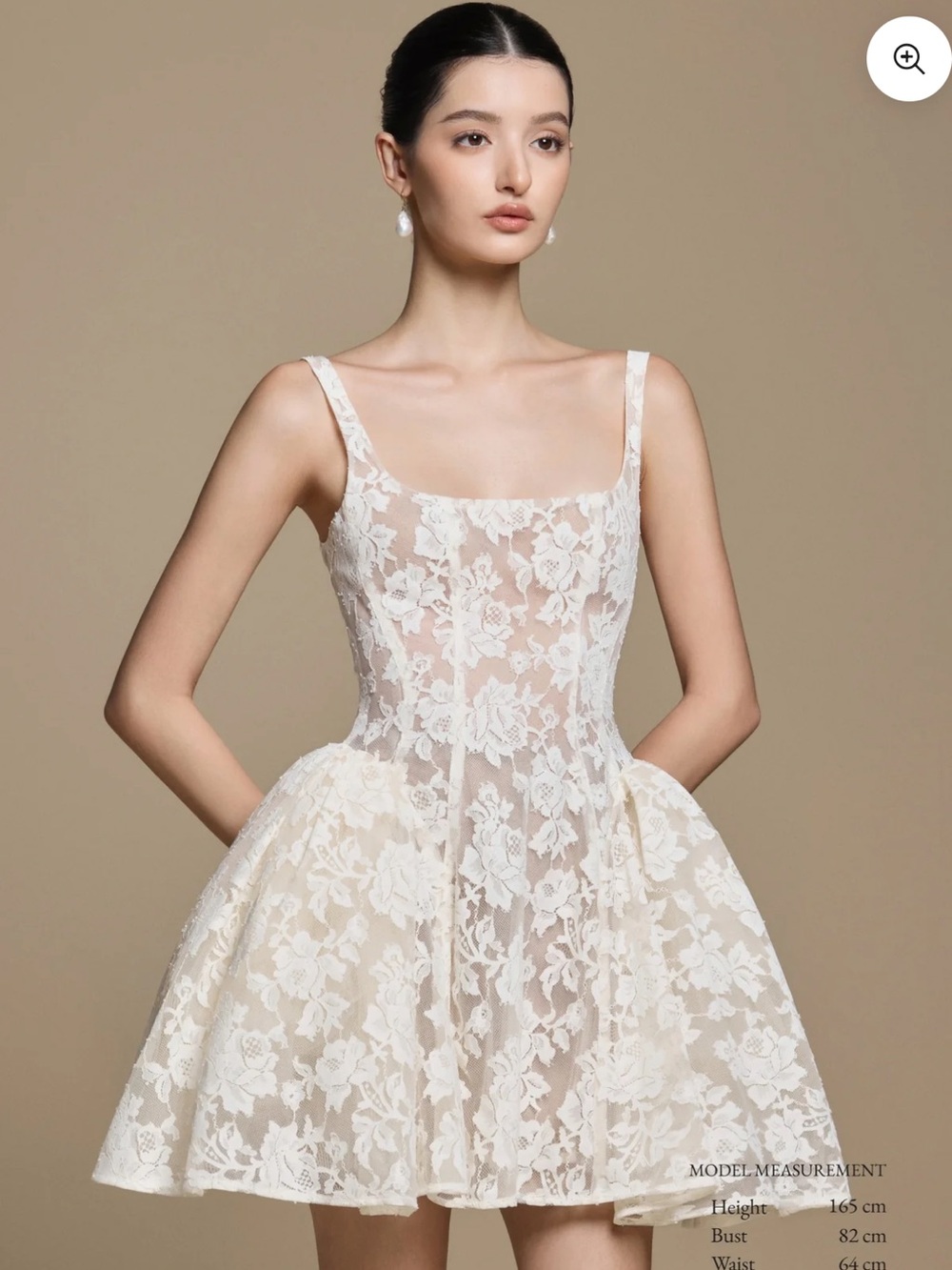 Ivory Lace Mini Dress with Square Neck